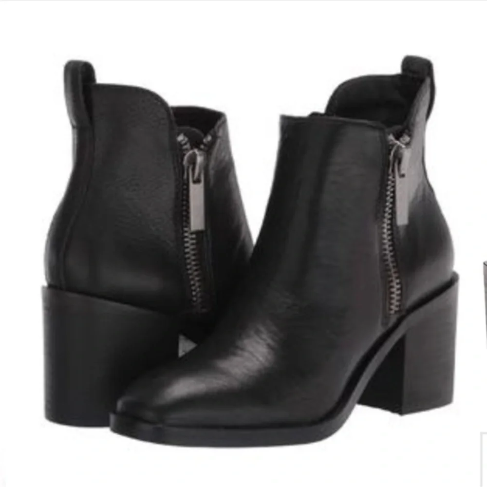 Lucky Brand Black walba Ankle Boots with Chunky Heel and Side Zipper